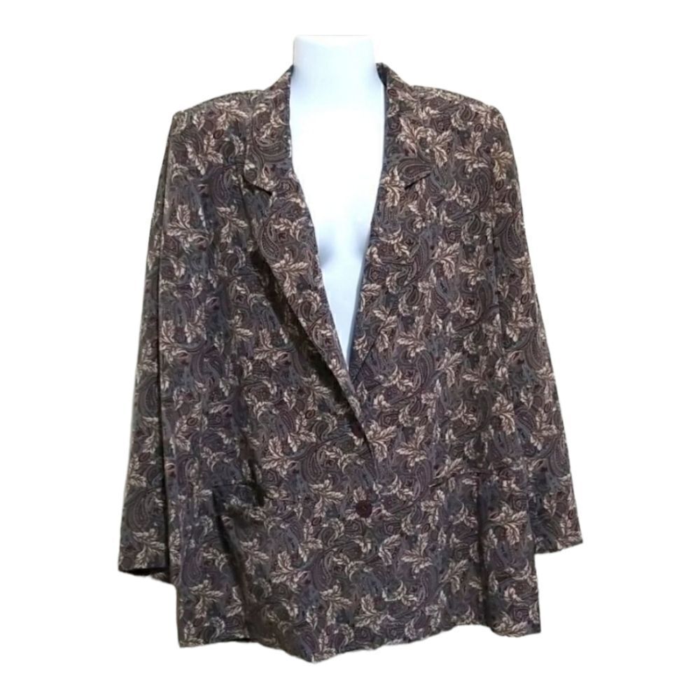 Talbots Vintage Green Multicolored Silk 100% Sz 14